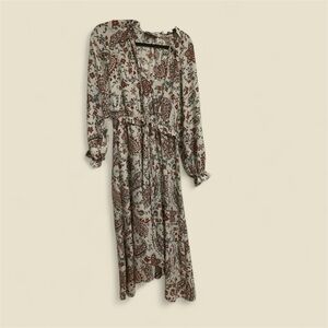 Banana Republic Paisley Long Sleeve Dress - Cream and Brown